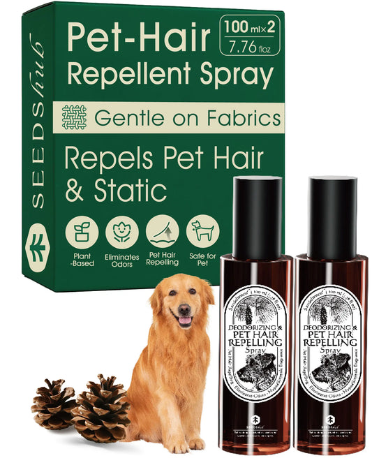 SEEDSHUB Pet-Hair Repellent Spray - 3-in-1 Solution for Fabrics, Odor Elimination & Static Defense - 2x200ml