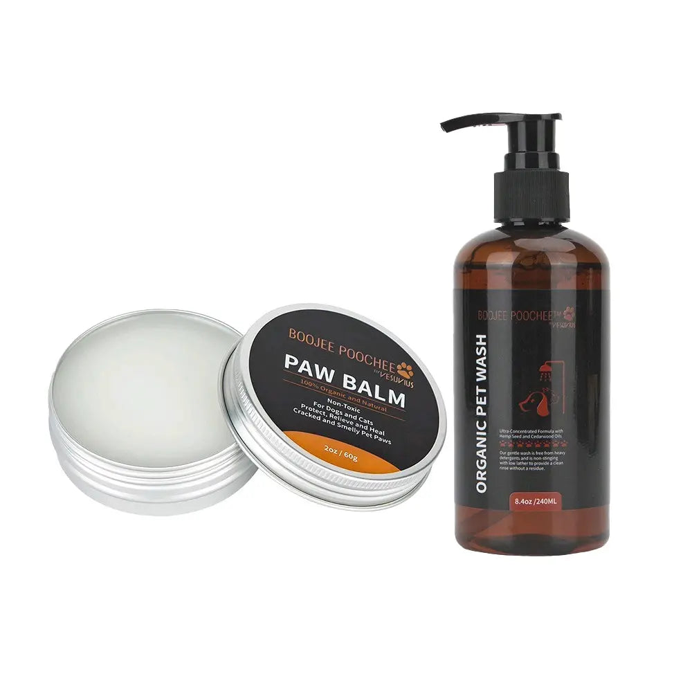 Boojee Poochee Natural Deodorizing Pet Care Kit (Pet Wash and Paw Balm) Natutally Antimicrobial and Sulfate-Free