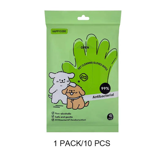 HAPPYCODE Hypoallergenic Pet Glove Wipes - 10 Disposable No-Rinse Wipes for Dogs & Cats - Essential Cleaning & Deodorizing Solution for Pet Owners - Perfect Gift for Pet Lovers!